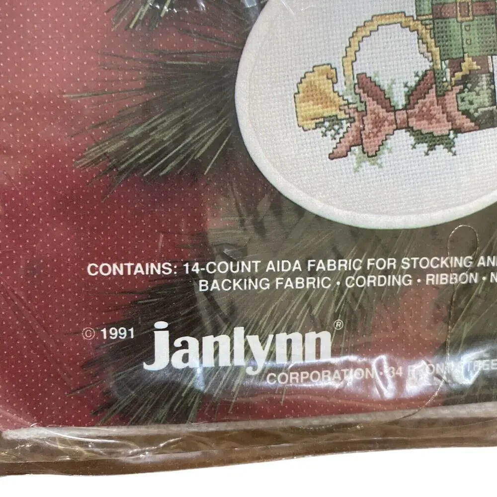 1991 JANLYNN Toys of Yesteryear Christmas Stocking Counted Cross Stitch Kit NEW